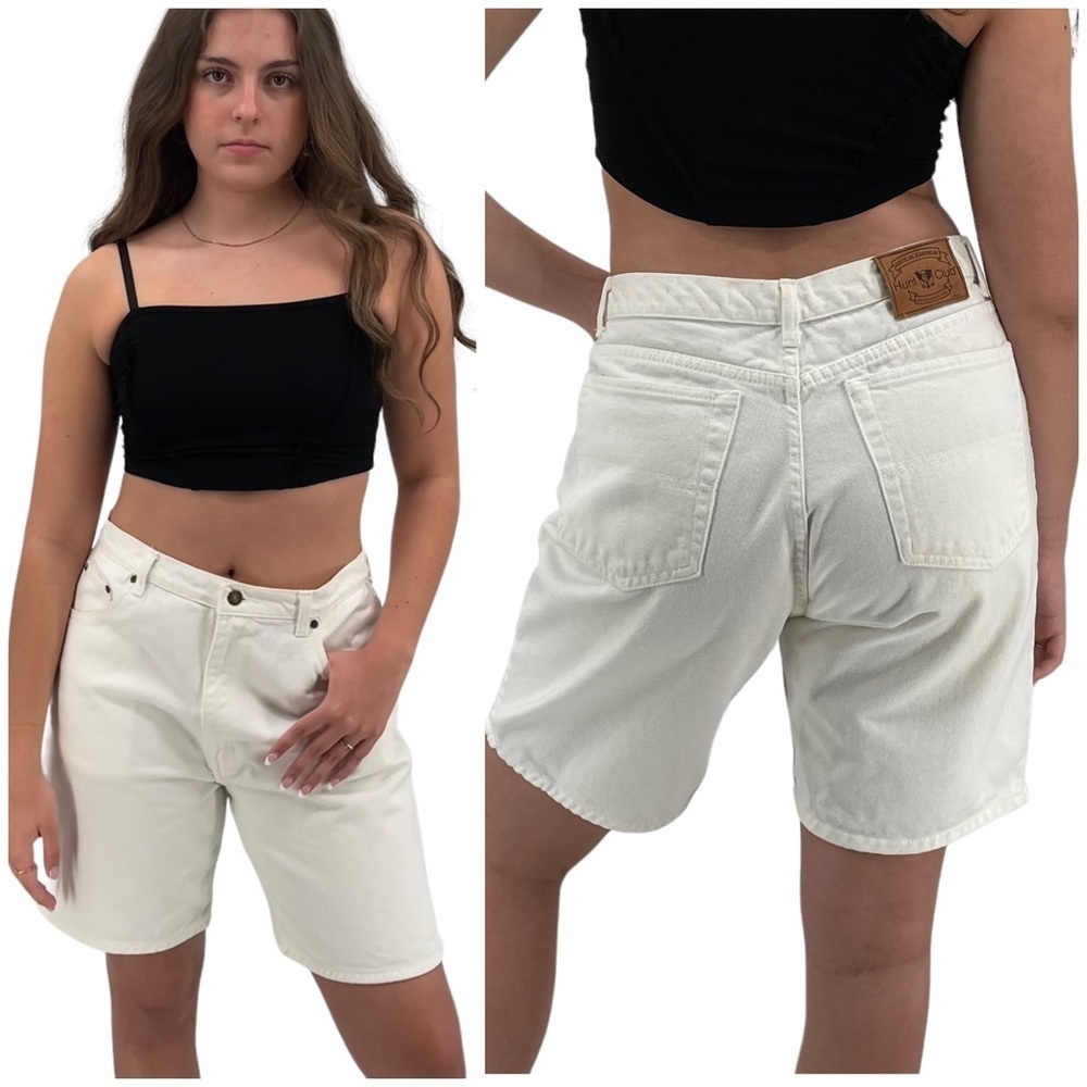 Vintage 90s Jorts Hunt Club Men's White Jean Shorts 100% Cotton Denim | 31" x 8"